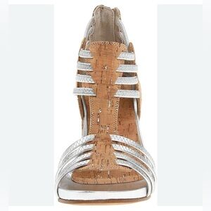 Donald Pliner ‘Ginny’ Silver and Cork Strappy Women's Wedge Sandals SZ 8